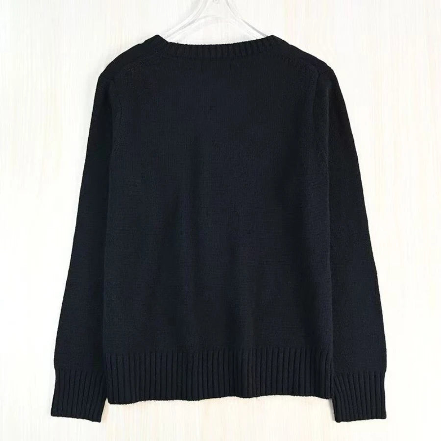Soft Cotton Knit Sweater Women's Bear Embroidery Round Neck Top Autumn Winter Comfortable Wear Casual Embroidery Pullover