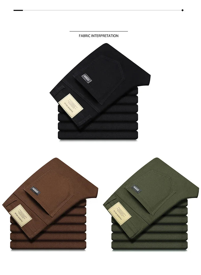 Men's Clothing Slim Jeans Fashion Brown Business Casual Stretch Denim Pants Male Brand Trousers