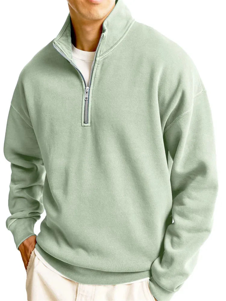 Men Casual Fleece Sweatshirts Tops Men Sport Classic Stand Collar Sweatshirts Men’s Quarter Zip Hoodie Basic Pullover M-3XL