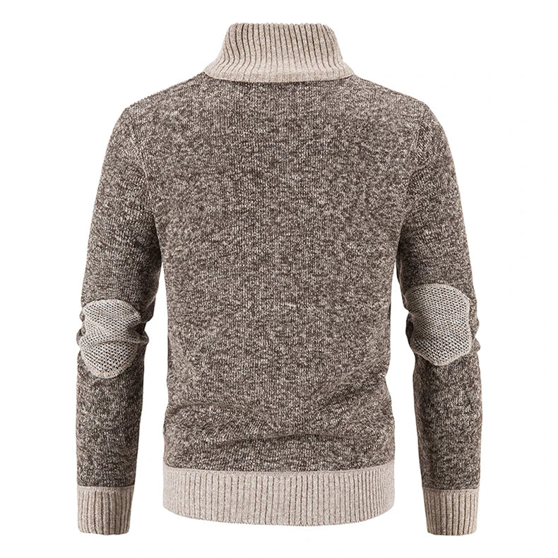 Sweater Coat Knit Jumpers Fleece Warm Jacket Korean Mock Collar Patchworked Zip Windbreaker Men's Overcoat