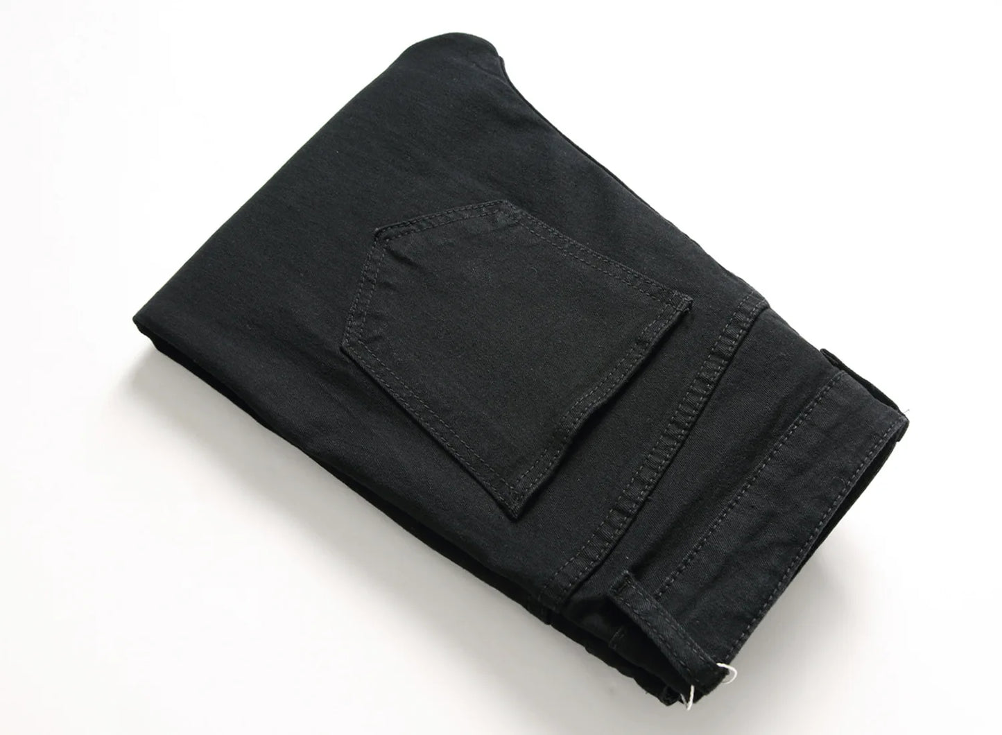 Men Vintage Wash Solid Denim Trouser Mens Casual Slim Fit Pencil Denim Holes Pants 2024