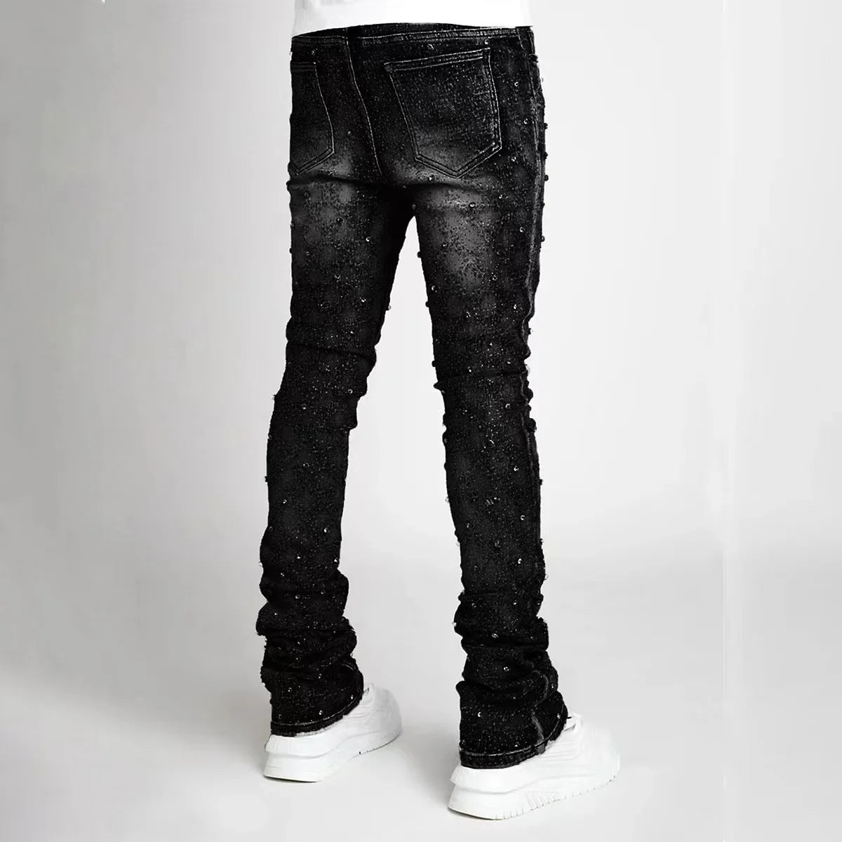 Men and women Harajuku Gothic retro rhinestone retro blue loose jeans pants high waisted wide leg pants
