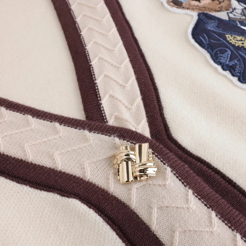 High Quality Light Luxury French Bear Embroidered Knitted Cardigan For Women New Fashion Casual Loose Sweater Coats Pulls Femmes