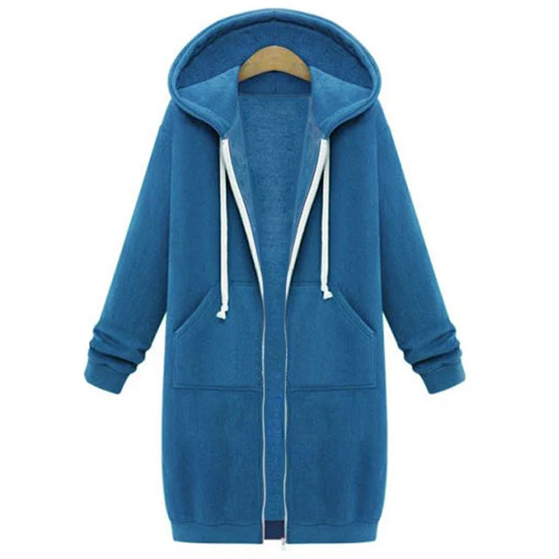 Hoodies Women  ThickenHoodies Parkas Loose Hooded Jackets Zipper Pocket Maxi Size Sweatshirt Sports Dresses Outwear