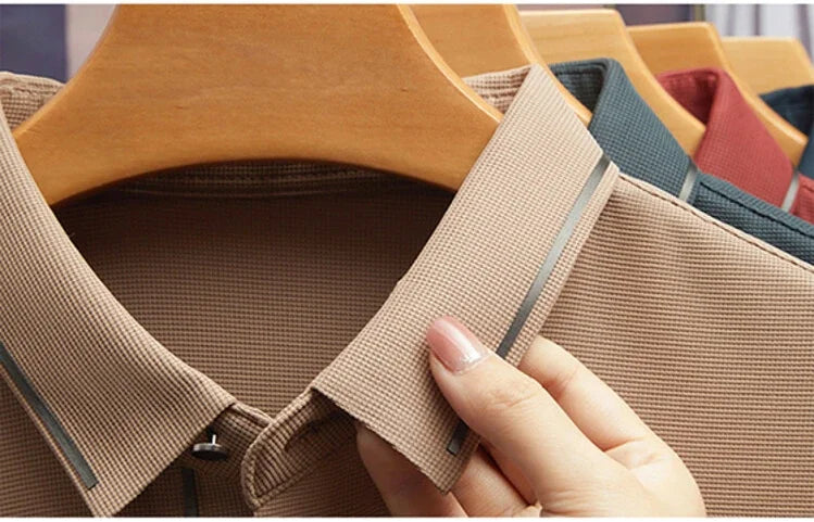 Polo Shirt Seamless Premium Luxury Cool Fabric Business Casual Golf Slim Fit Blouse Collar T-shirt