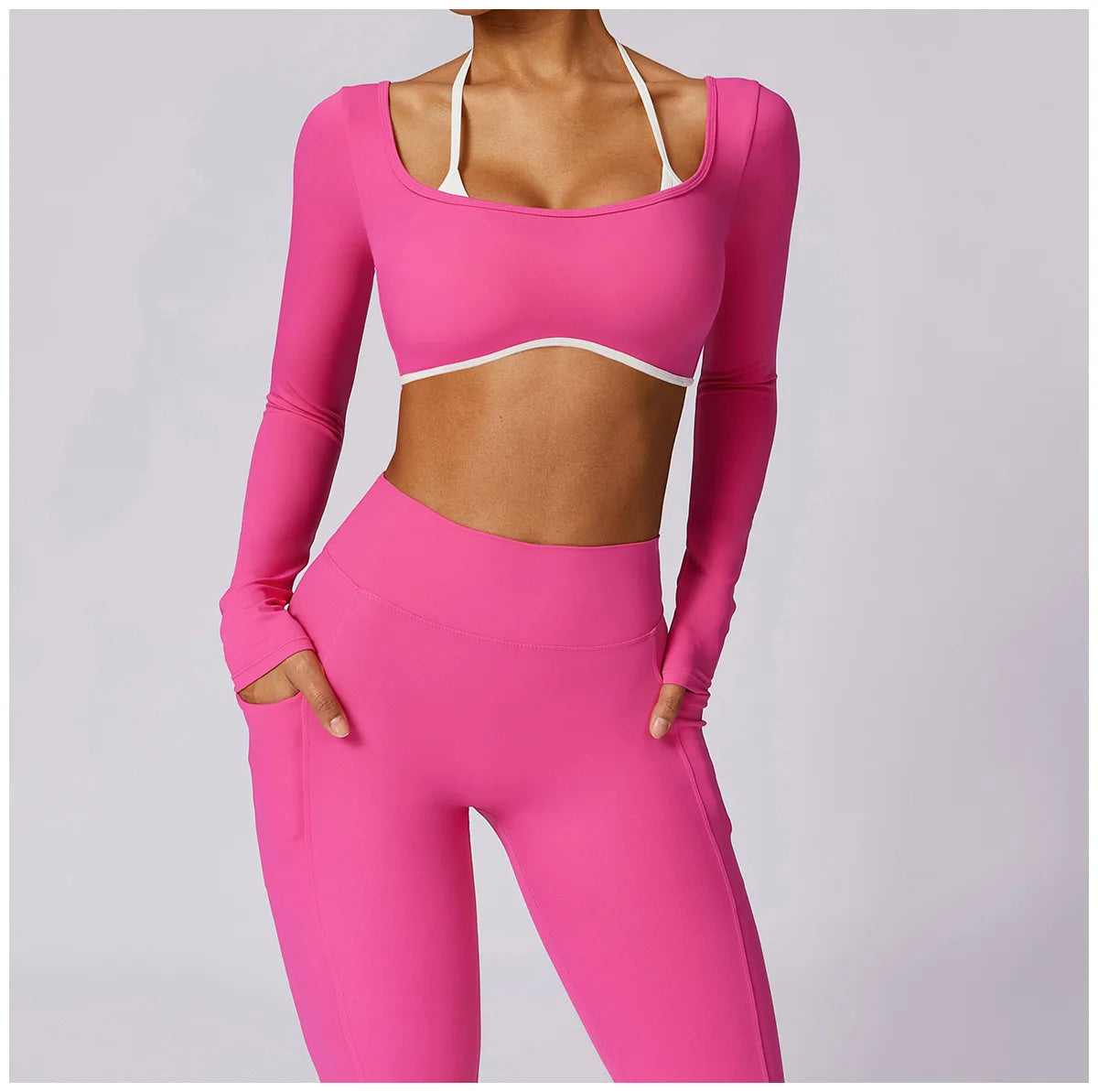 Legging Yoga Set 2PCS Women Sportswear Push Up Workout Clothes Athletic Wear Gym Legging Fitness Bra Crop Top Long Sleeve Sports Suits