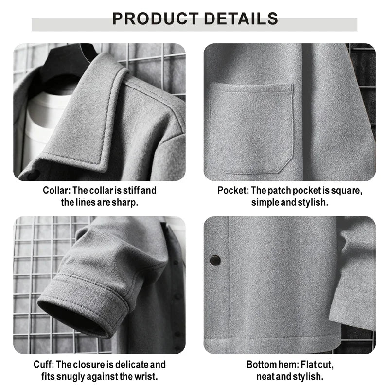 Jacket Lapel Button-Down Casual Coat for Autumn Winter Business，with Pocket