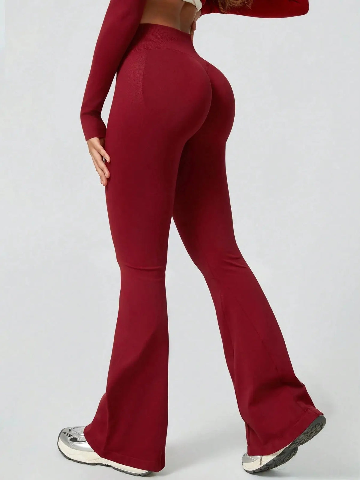 Women's High Waist Flare Yoga Pants Solid Seamless Wide Waistband Wide Leg for Gym Running Workout