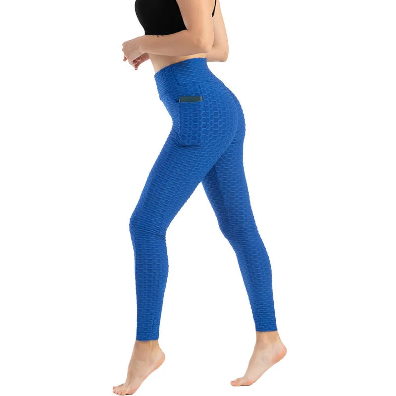 Leggings Women Fashion Pocket Bubble Pants Stretchy Slim Leggings Gym Running Cycling Fitness Pants High Waist Hip Lift Leggings Female