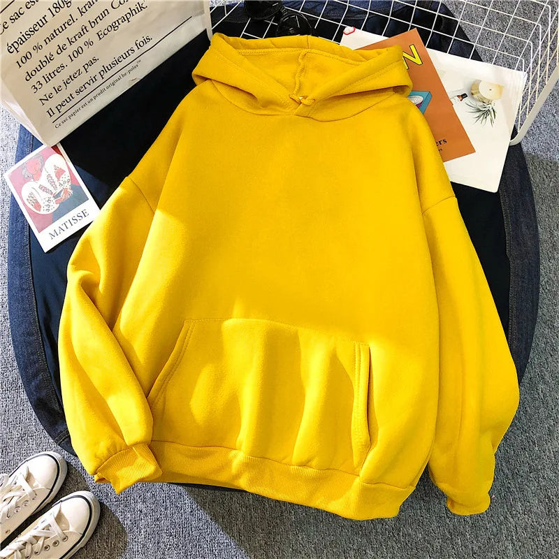 Hoodies Women Casual Solid  Comfortable Strecth Sweatshirts Loose Pocket Warm Clothes Fashion Street Female Pullovers