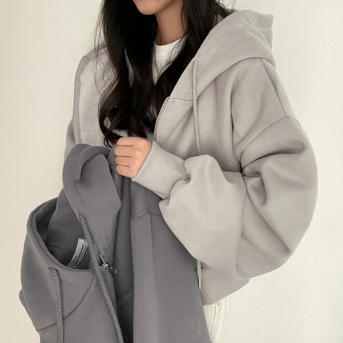 Hoodies Women ,Casual Hood Sweatshirt Women Y2K Zip Up Hoodies Solid Harajuku Long Sleeve Shirt Oversized Crop Tops Female Loose Jackets Coat