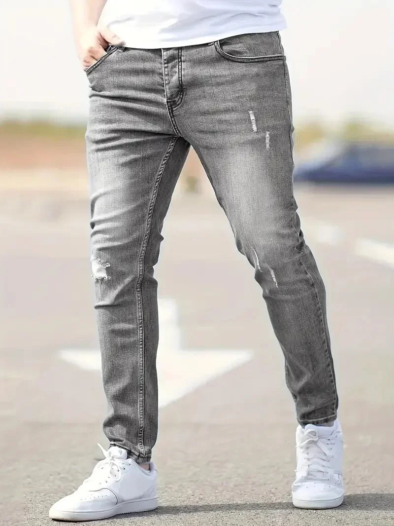 Men's Stretch Slim Fit Jeans Zipper Casual Streetwear Pants Classic Black Blue Skinny Trousers Designer Denim Clothes