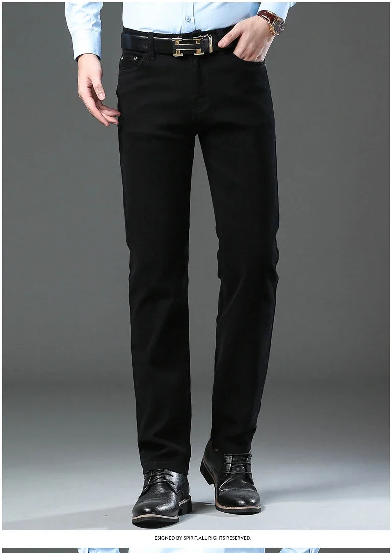 Men's Clothing Slim Jeans Fashion Brown Business Casual Stretch Denim Pants Male Brand Trousers