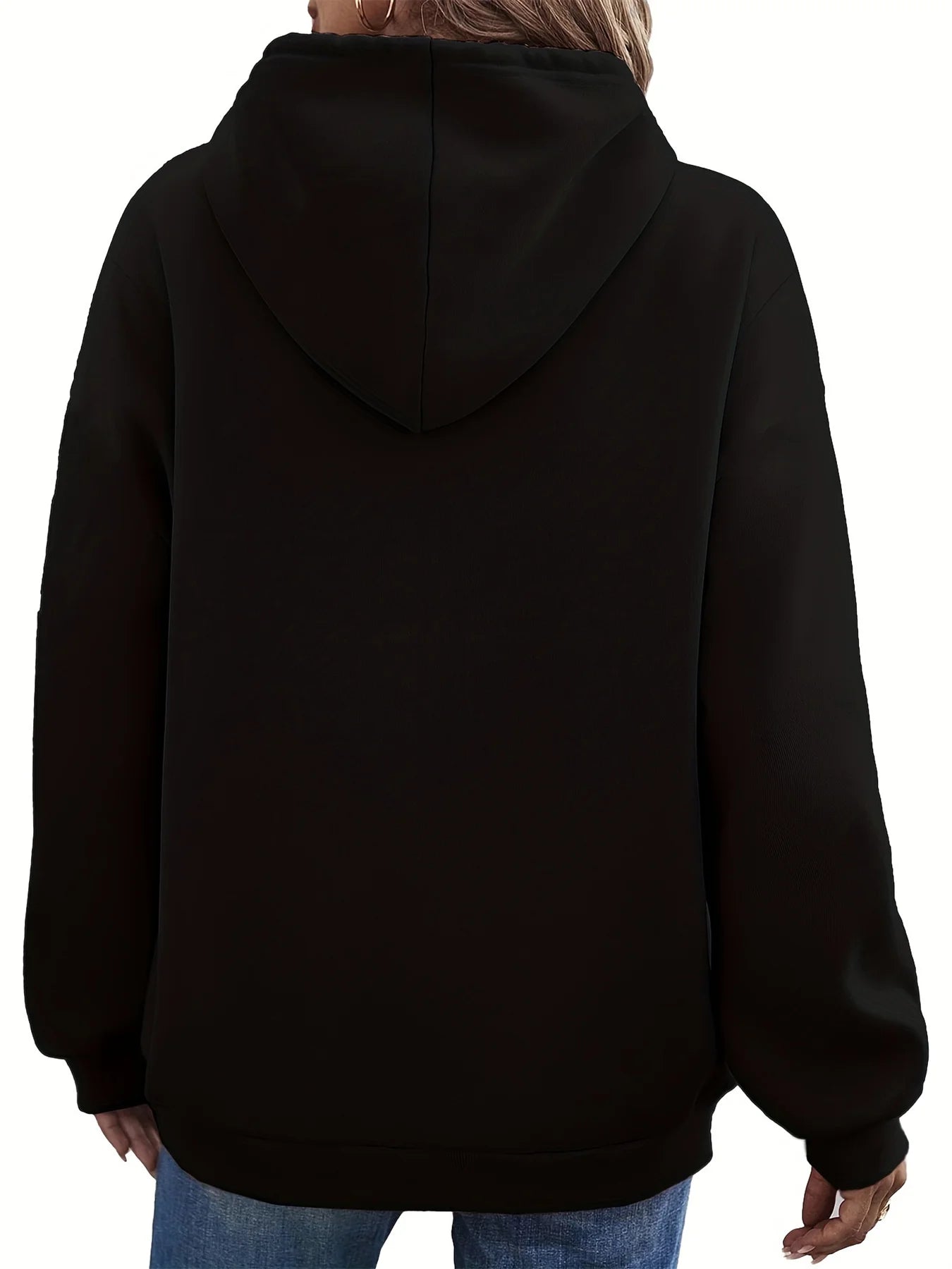 Women's autumn and winter warm and loose casual heart-shaped cross pattern printed velvet long sleeved hooded sweatshirt