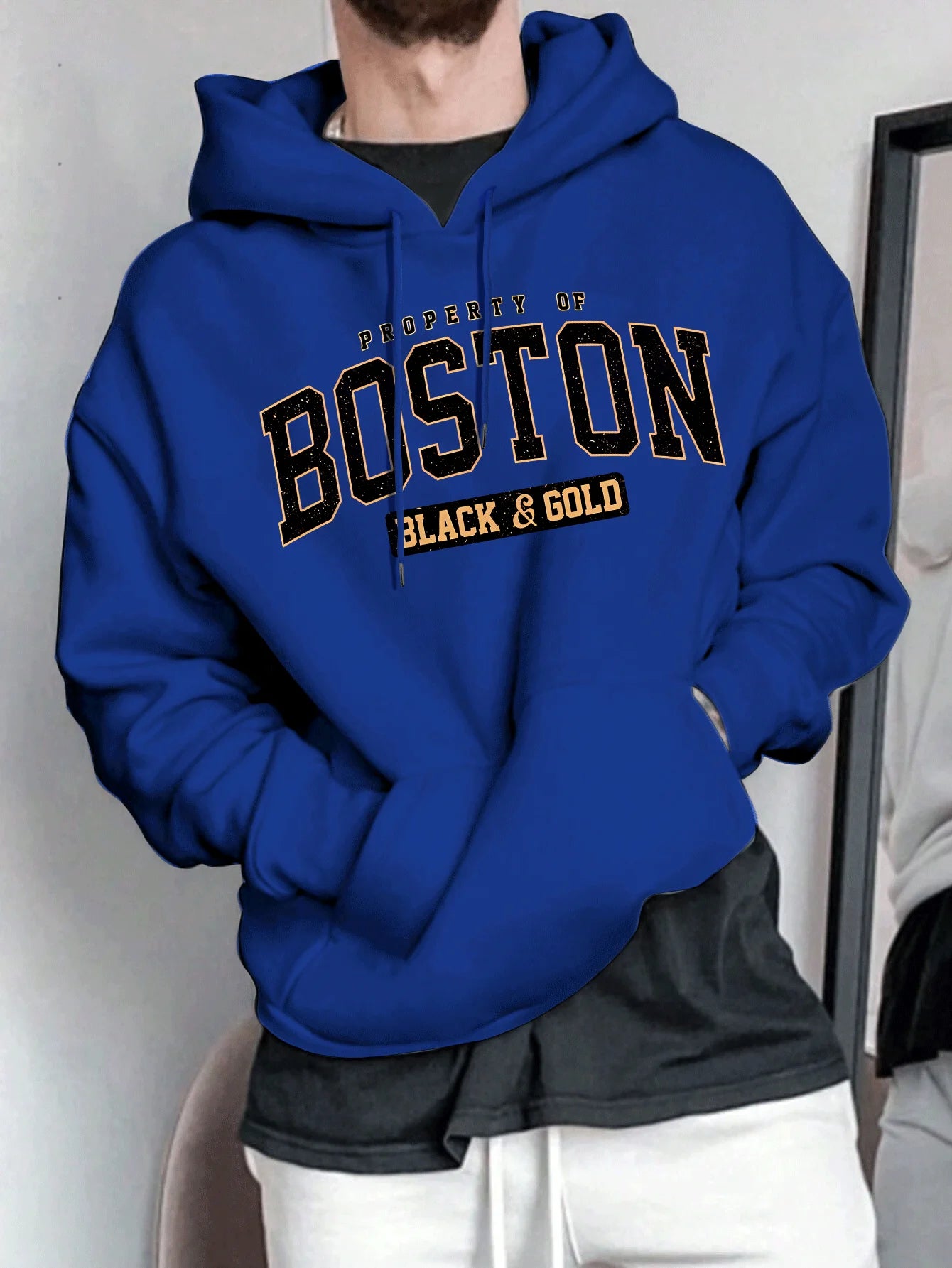 Men's Paris-Inspired Fashion Hoodie with Geometric Print Kangaroo Pocket  Perfect for Spring/Fall