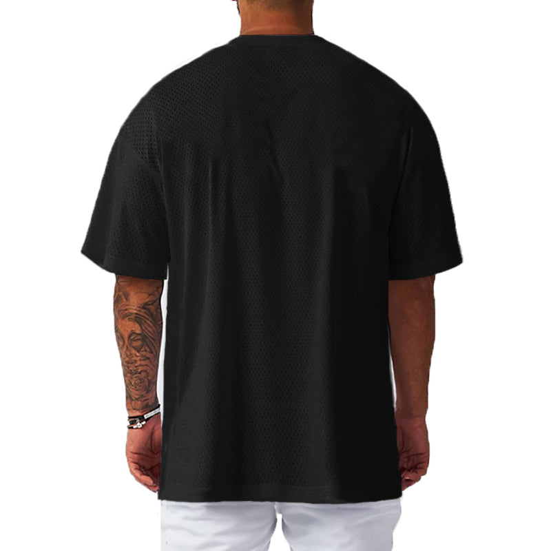 Men Short Sleeve Oversized Loose Men's Casual Sport T-Shirt Gym Bodybuilding Fitness Short Sleeve Shirt Summer Mesh Quick Dry Breathable Clothing