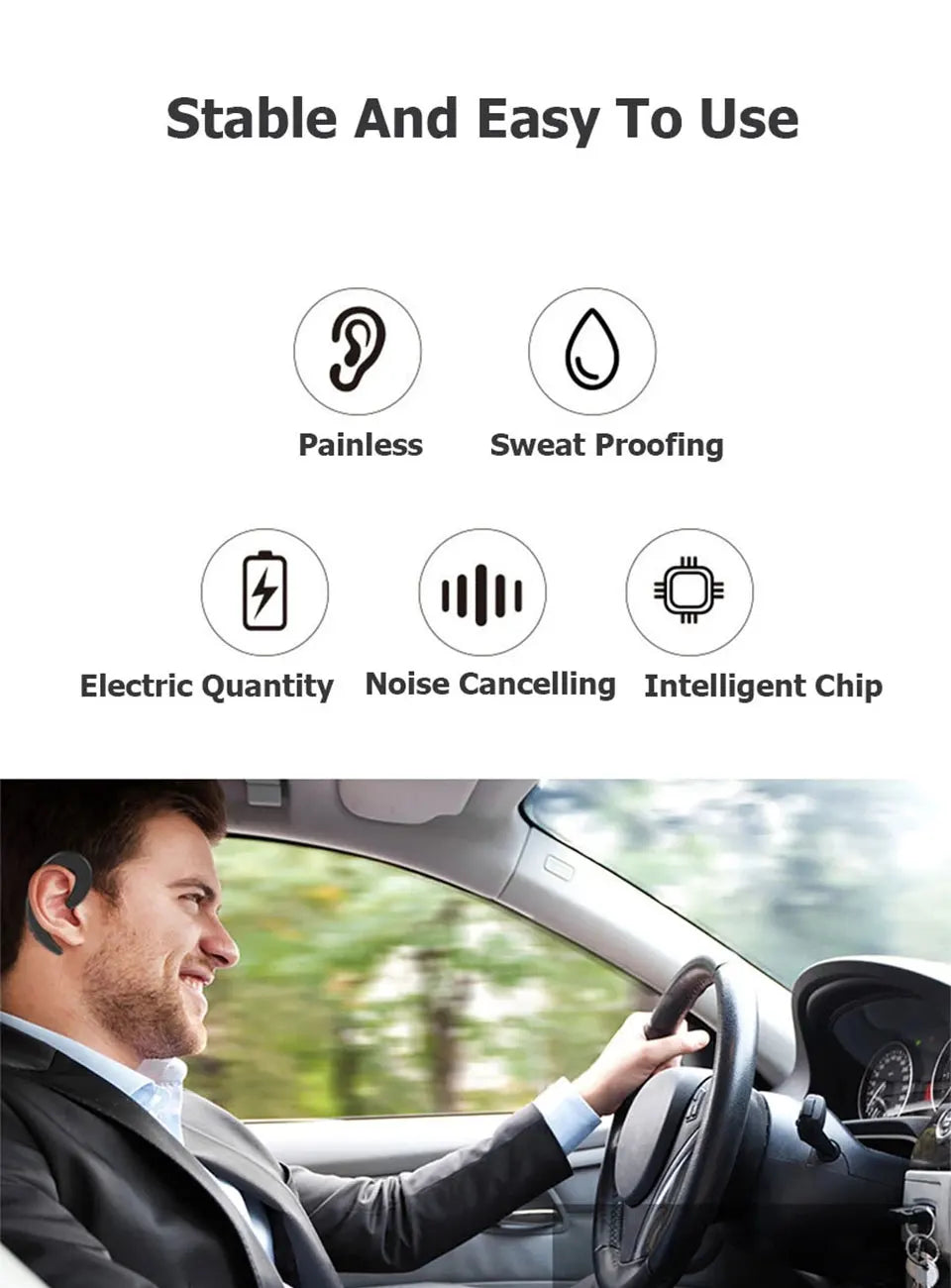Y12 1Pc Wireless Bluetooth Bone Conduction Earhook with Mic Car Driver Earphone Noise Cancelling Headphones