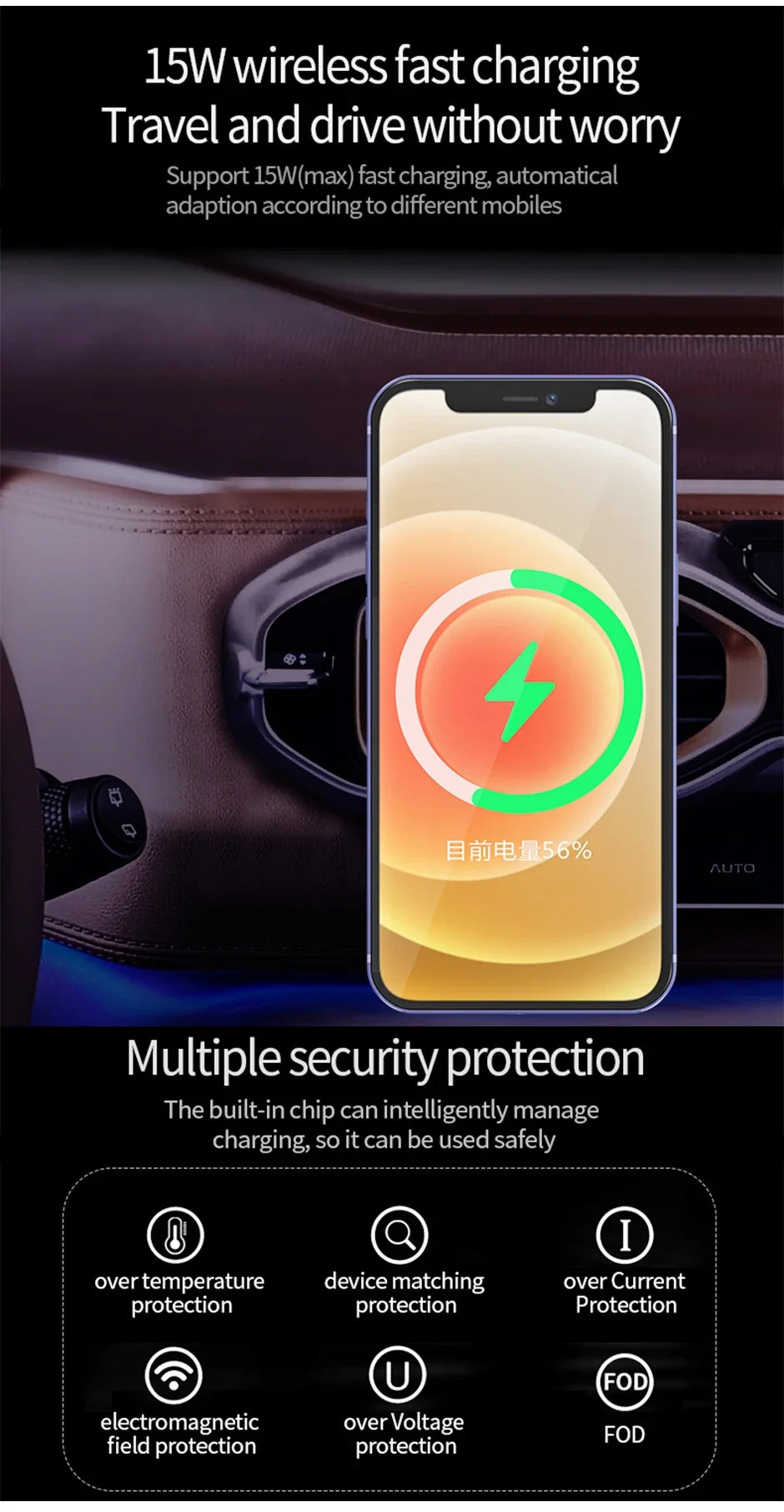 15W Magnetic Wireless Car Charger Air Vent Phone Holder Stand 15W Fast Charging Car Mount For iPhone 16 15 14 Plus 13 12 ProMax