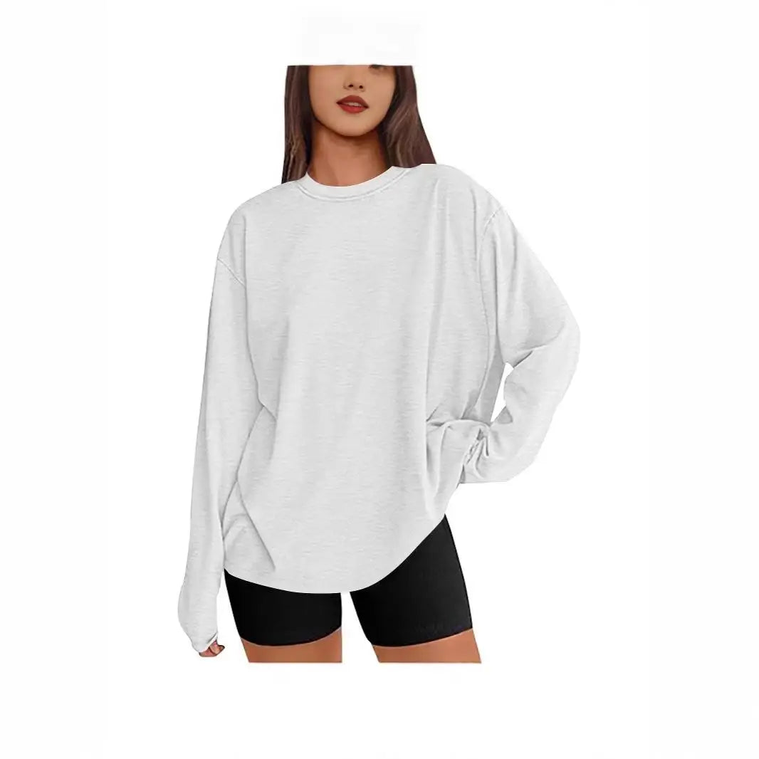Long Sve T-irt Sle Women's Top Base irt Casual Loose Fit Polyester Long T-irt Crew Ne Polyester Fiber Summer T-S...