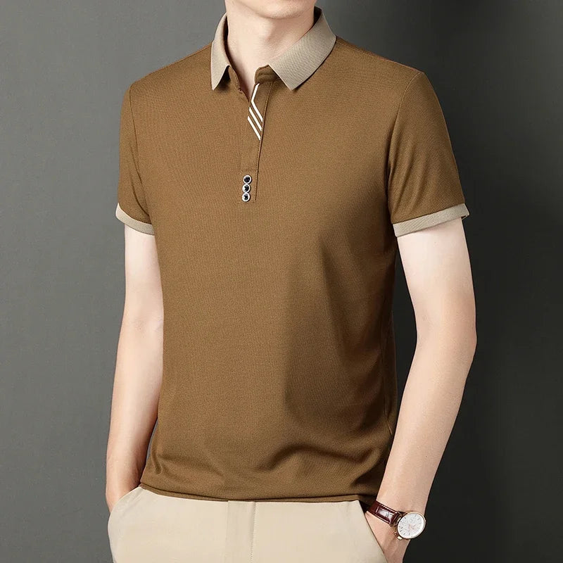Polo Men's Solid Color Casual Fashion Short Sleeve Polo Shirt Summer Comfortable Top for Business And Leisure
