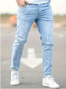 Men's Stretch Slim Fit Jeans Zipper Casual Streetwear Pants Classic Black Blue Skinny Trousers Designer Denim Clothes
