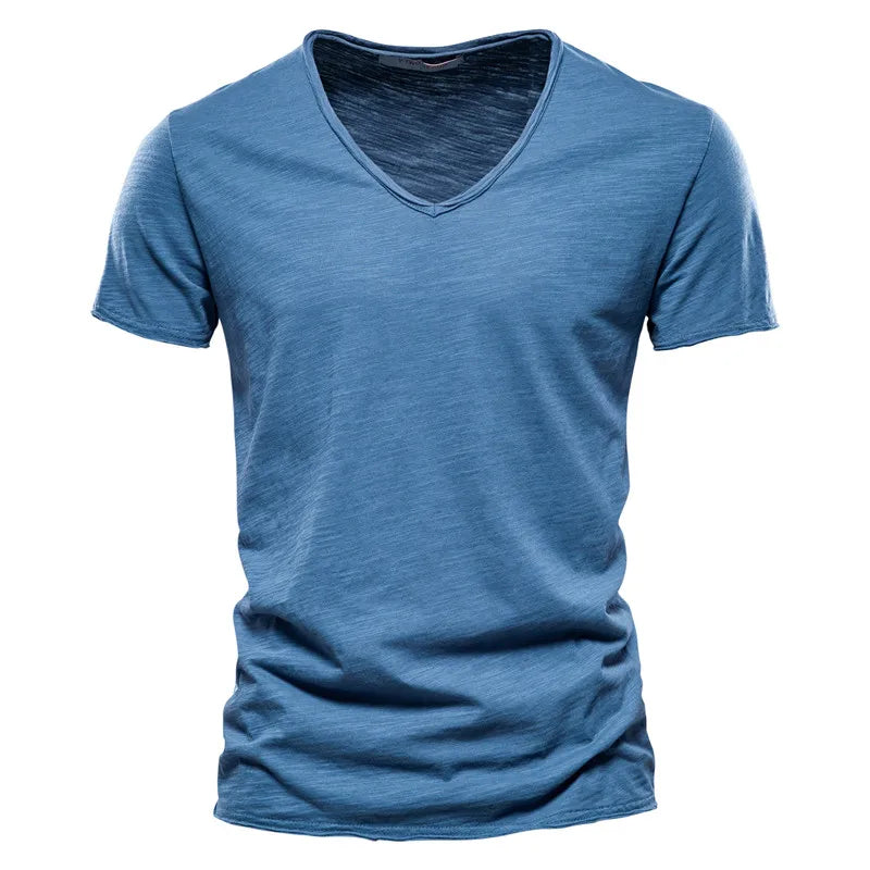 Men Short Sleeve Cotton Men T-shirt V-neck Fashion Design Slim Fit Soild T-shirts Male Tops Tees Short Sleeve T Shirt O-neck For Men