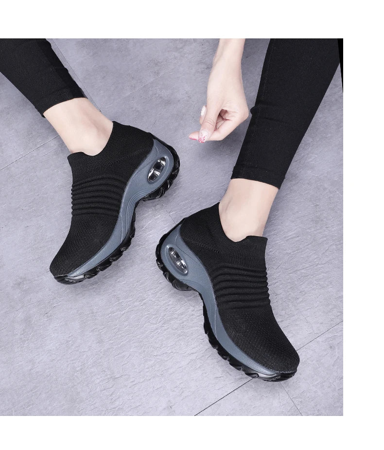 Women Sneakers Fashion Breathable Walking Mesh Platform Shoes Sneakers for Women Gym Vulcanized Shoes Black Female Footwear