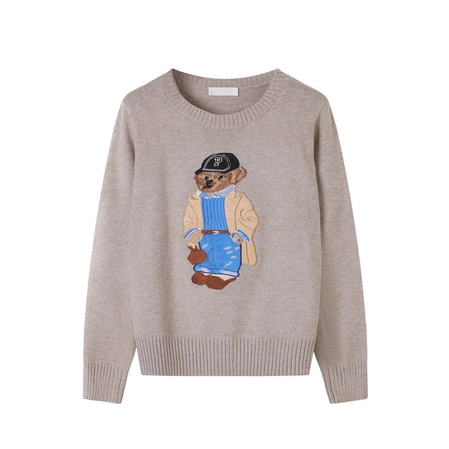 High Quality Fall Winter New Fashion Lazy Cartoon Bear Embroidery Loose Knitted Sweater Tops Women Casual Pullover Sweater Pull