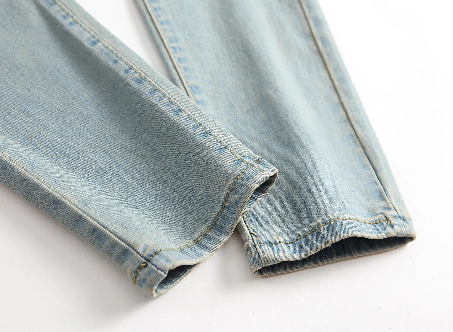 Men Vintage Wash Solid Denim Trouser Mens Casual Slim Fit Pencil Denim Holes Pants 2024