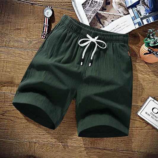 Shorts Men Solid Casual Shorts Men 100% Cotton Cargo Shorts Brand Beach Shorts Cotton Linen Boardshort Asia Size M-9XL