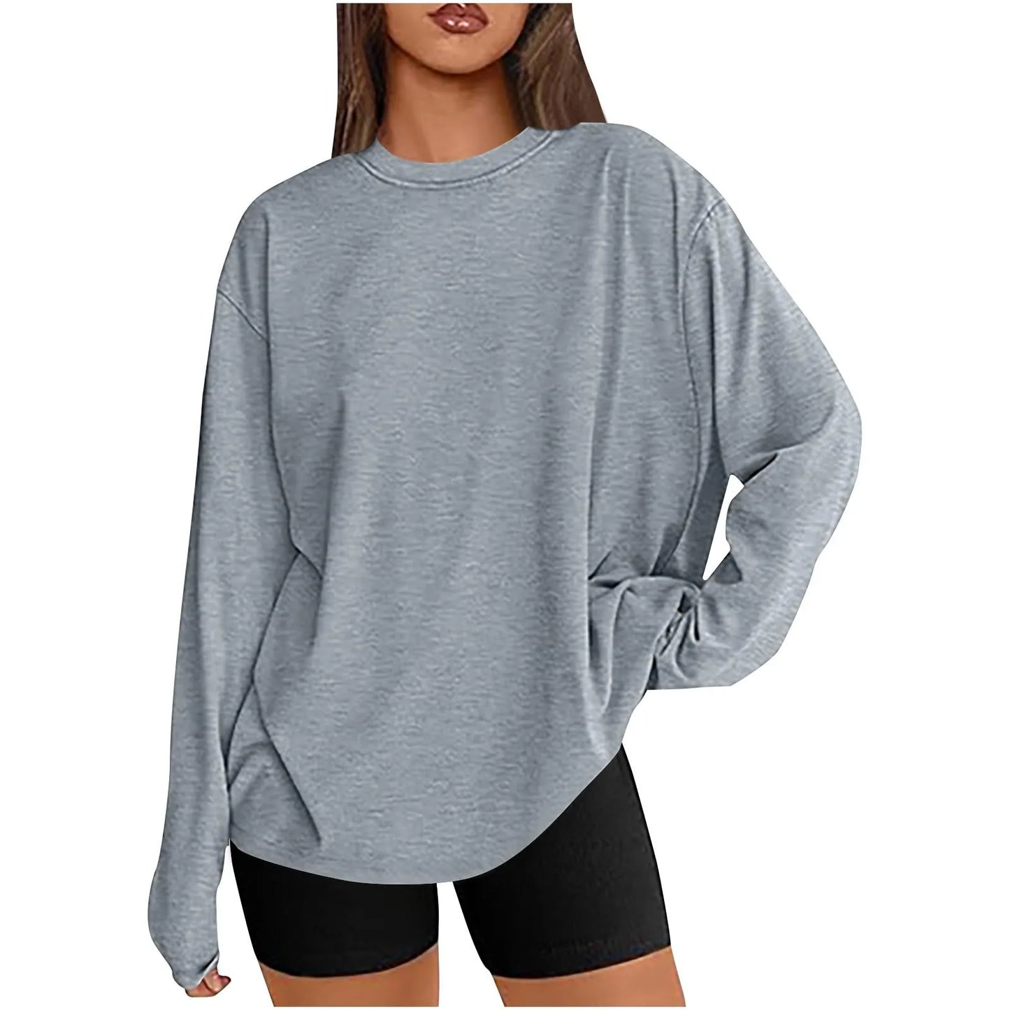 Long Sve T-irt Sle Women's Top Base irt Casual Loose Fit Polyester Long T-irt Crew Ne Polyester Fiber Summer T-S...