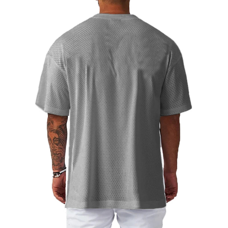 Men Short Sleeve Oversized Loose Men's Casual Sport T-Shirt Gym Bodybuilding Fitness Short Sleeve Shirt Summer Mesh Quick Dry Breathable Clothing