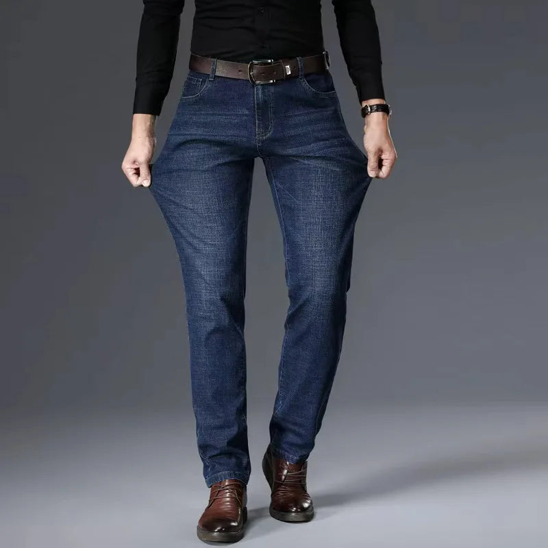 Men NEW Men's Fashion Business Jeans Classic Style Casual Stretch Slim Jean Pants Male Brand Denim Trousers Black Blue Mens