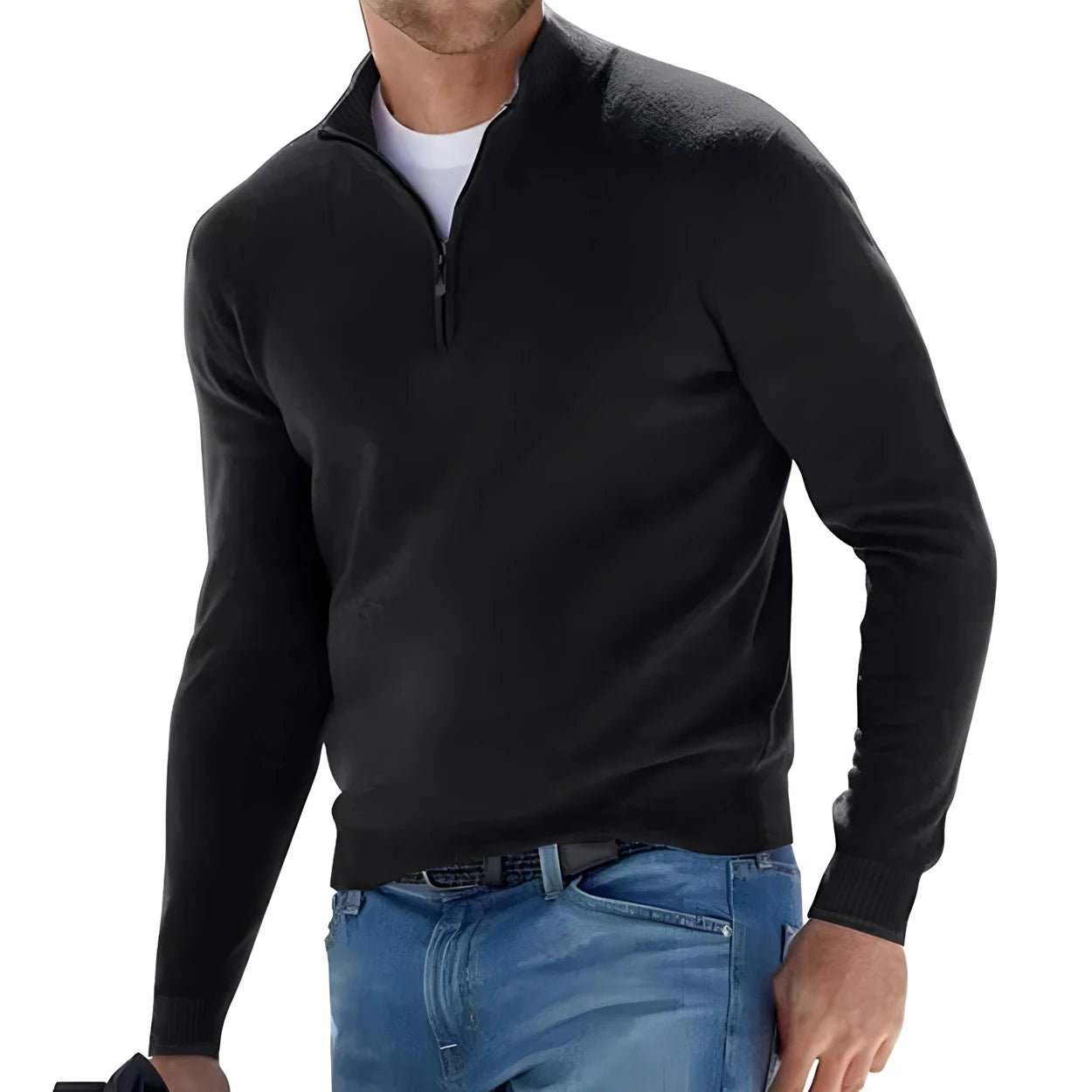 Men's Sweatwear Warm Pullover Solid Color Half Zipper Casual Sweater Slim V-neck Long Sleeve