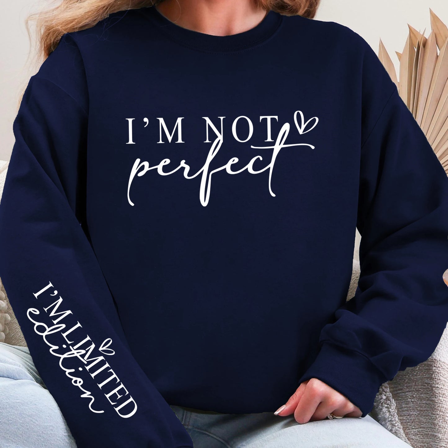I'M Not Perfect Text Design Pullovers Unisex Y2K Fleece Sweatshirts O-Neck Autumn Top Warm Breathable Sweatshirt Casual Clothes