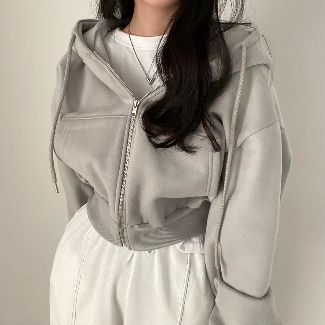 Hoodies Women ,Casual Hood Sweatshirt Women Y2K Zip Up Hoodies Solid Harajuku Long Sleeve Shirt Oversized Crop Tops Female Loose Jackets Coat