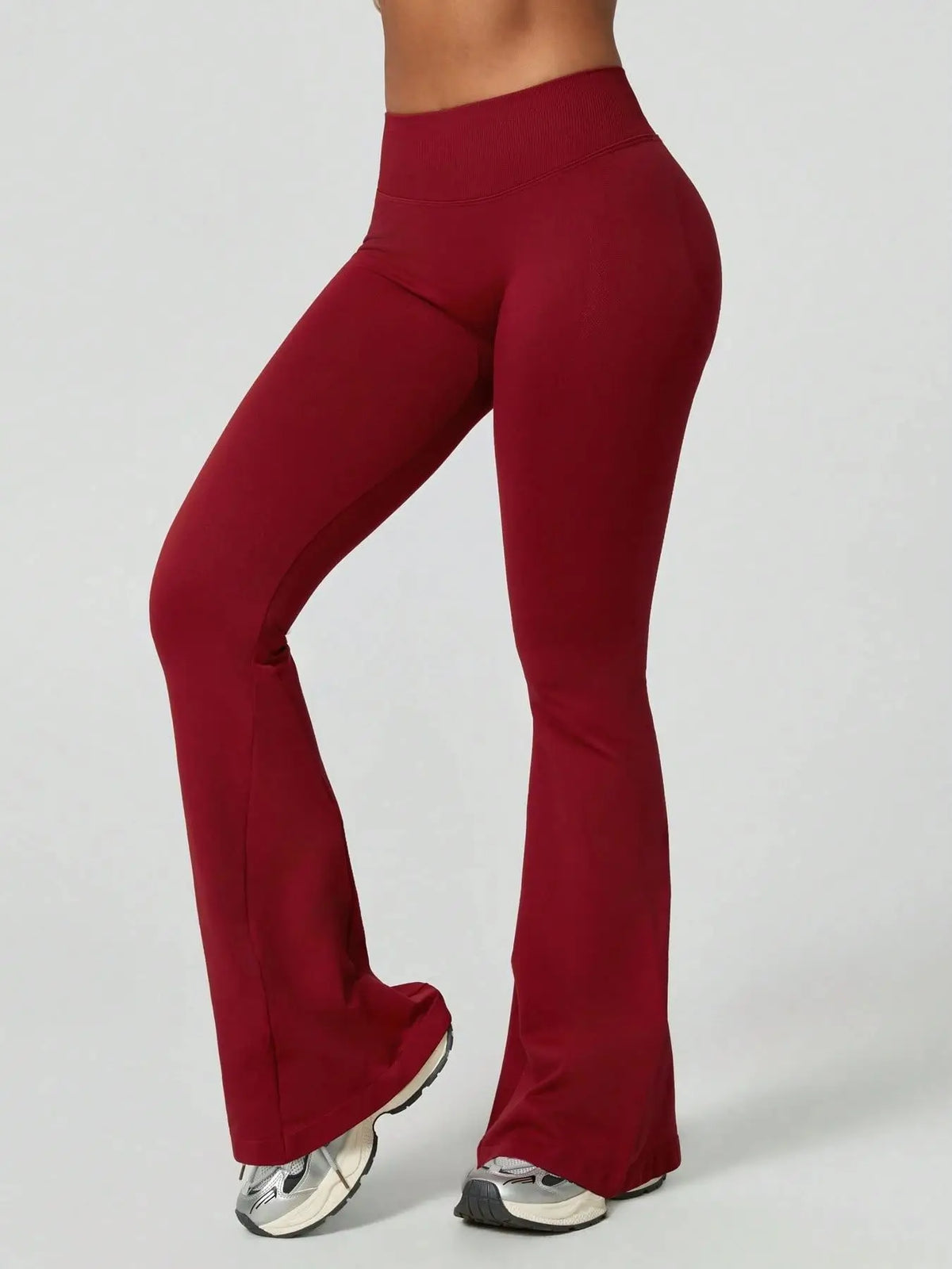 Women's High Waist Flare Yoga Pants Solid Seamless Wide Waistband Wide Leg for Gym Running Workout