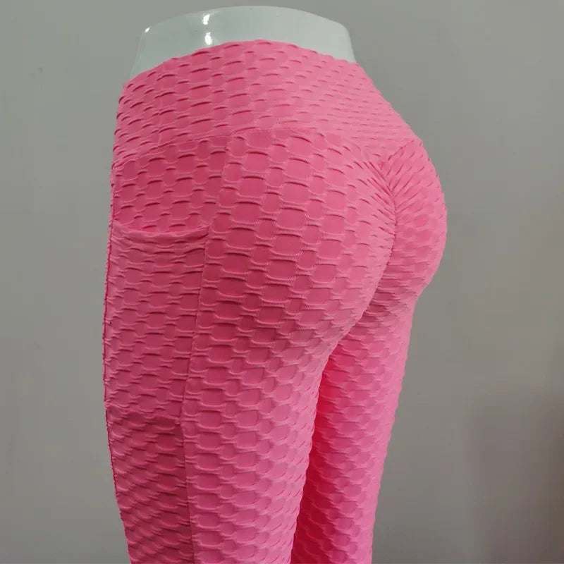 Leggings Women Fashion Pocket Bubble Pants Stretchy Slim Leggings Gym Running Cycling Fitness Pants High Waist Hip Lift Leggings Female