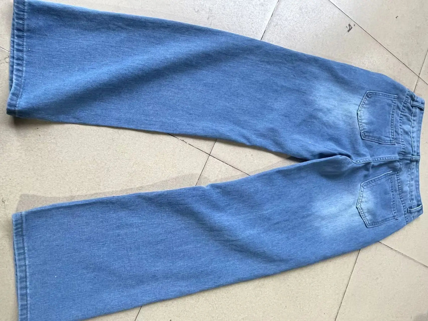 Washed Ripped Jeans, Women Four Seasons New Fashion Personality To Do Old Denim High Waist Straight Comfortable Wide Leg Pants