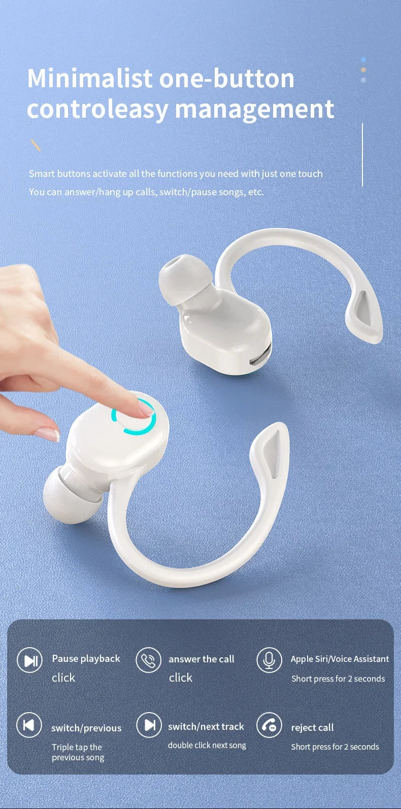 Wireless Earphones Sport Headphones Bluetooth 5.2 Earbuds Handsfree Headset with Mic for IPhone Samsung Xiaomi Smart Phone