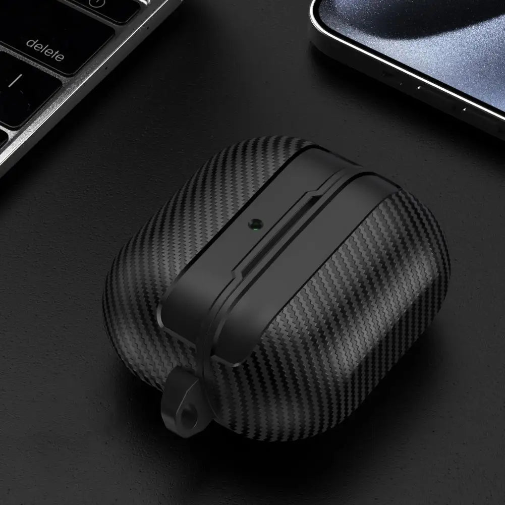 For Samsung Galaxy Buds 3 Pro Case Carbon Fiber Texture Pattern Case Shockproof Protective Soft Silicon Case With Keychain