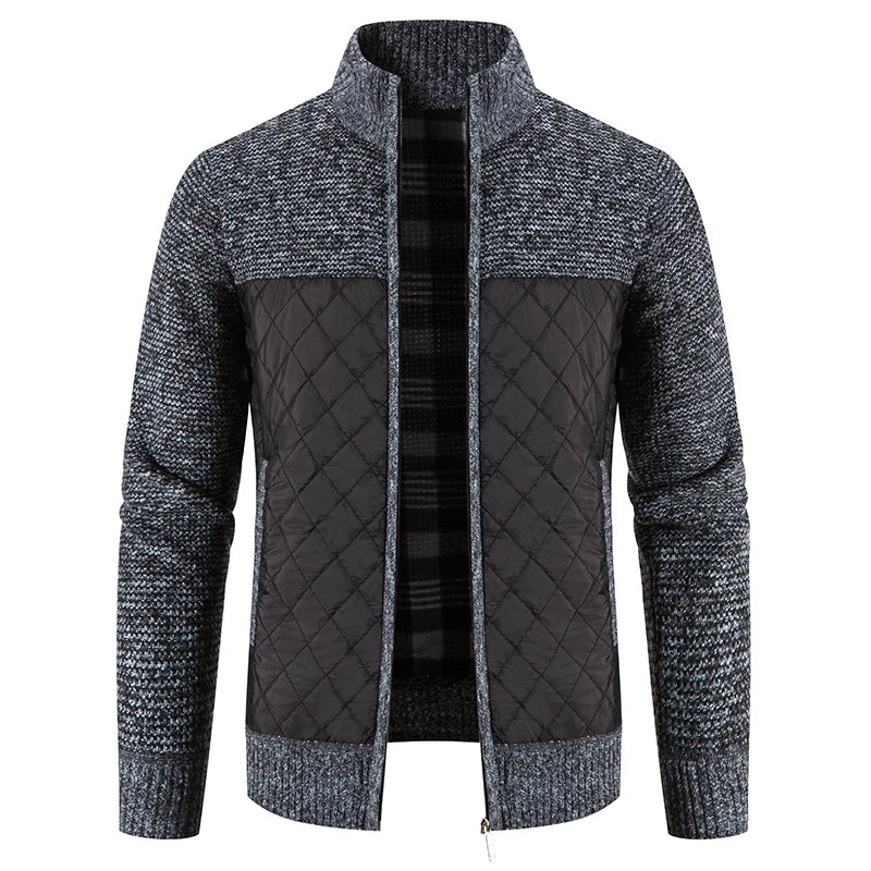 Sweater Jacket Fashion Winter Coat Fleece Hoodies High Quality Luxury Checkered Hooded Knit Cardigan Male Outer Wear