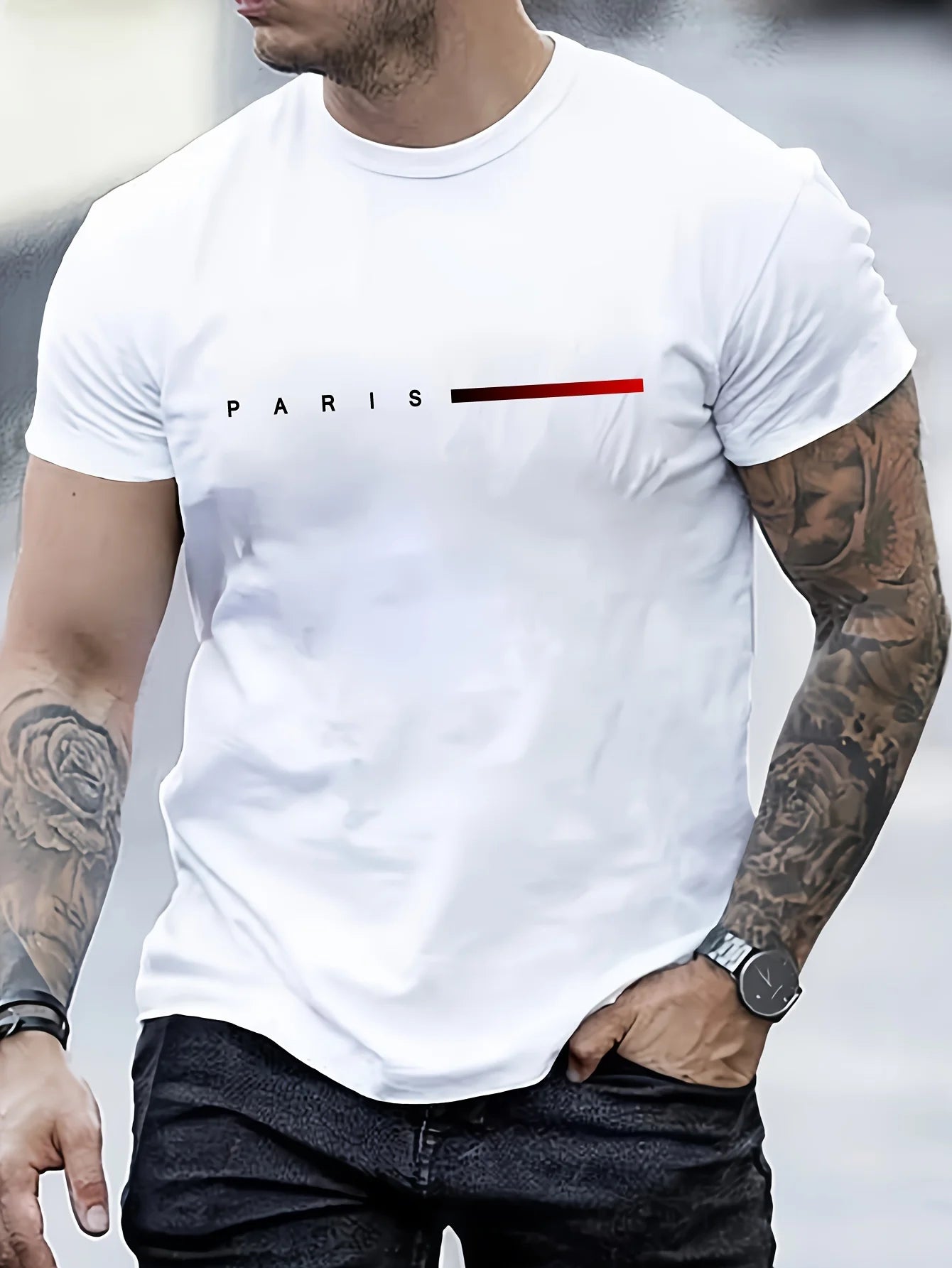 Men Short Sleeve cotton summer loose PARIS Creative Letter print casual slim fit round neck short sleeved T-shirt top