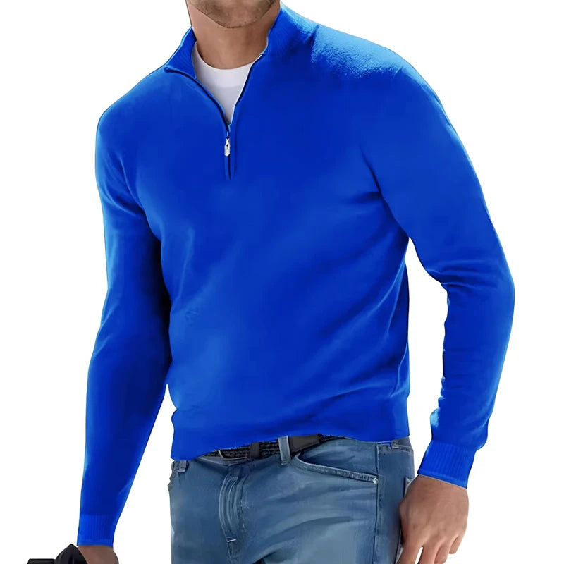 Men's Sweatwear Warm Pullover Solid Color Half Zipper Casual Sweater Slim V-neck Long Sleeve
