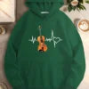 Violin with heartbeat cardiogram  women's casual hoodies