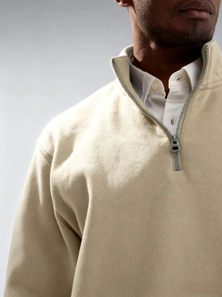 Men Casual Fleece Sweatshirts Tops Men Sport Classic Stand Collar Sweatshirts Men’s Quarter Zip Hoodie Basic Pullover M-3XL