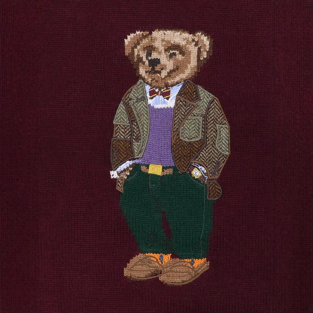 New autumn and winter RL bear cashmere round neck knitted long sleeved fashionable wool embroidered bear cartoon sweater