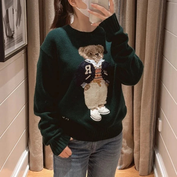 Camere Wool Knitted Long Sve Loose Briti Sle Sweater Autumn Winter round Ne Pullover Women's Faion