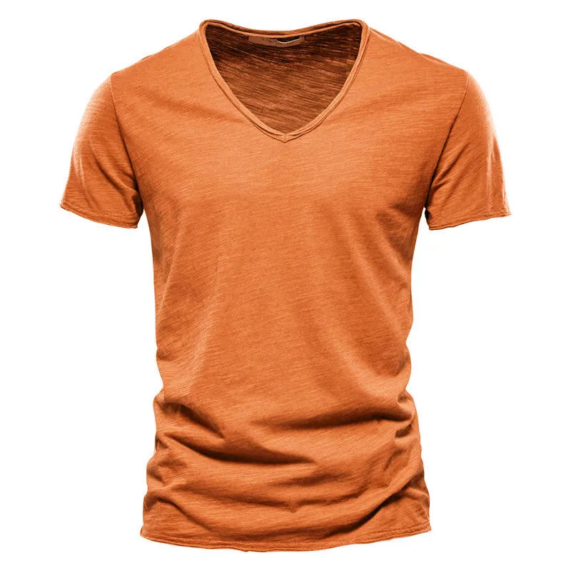 Men Short Sleeve Cotton Men T-shirt V-neck Fashion Design Slim Fit Soild T-shirts Male Tops Tees Short Sleeve T Shirt O-neck For Men