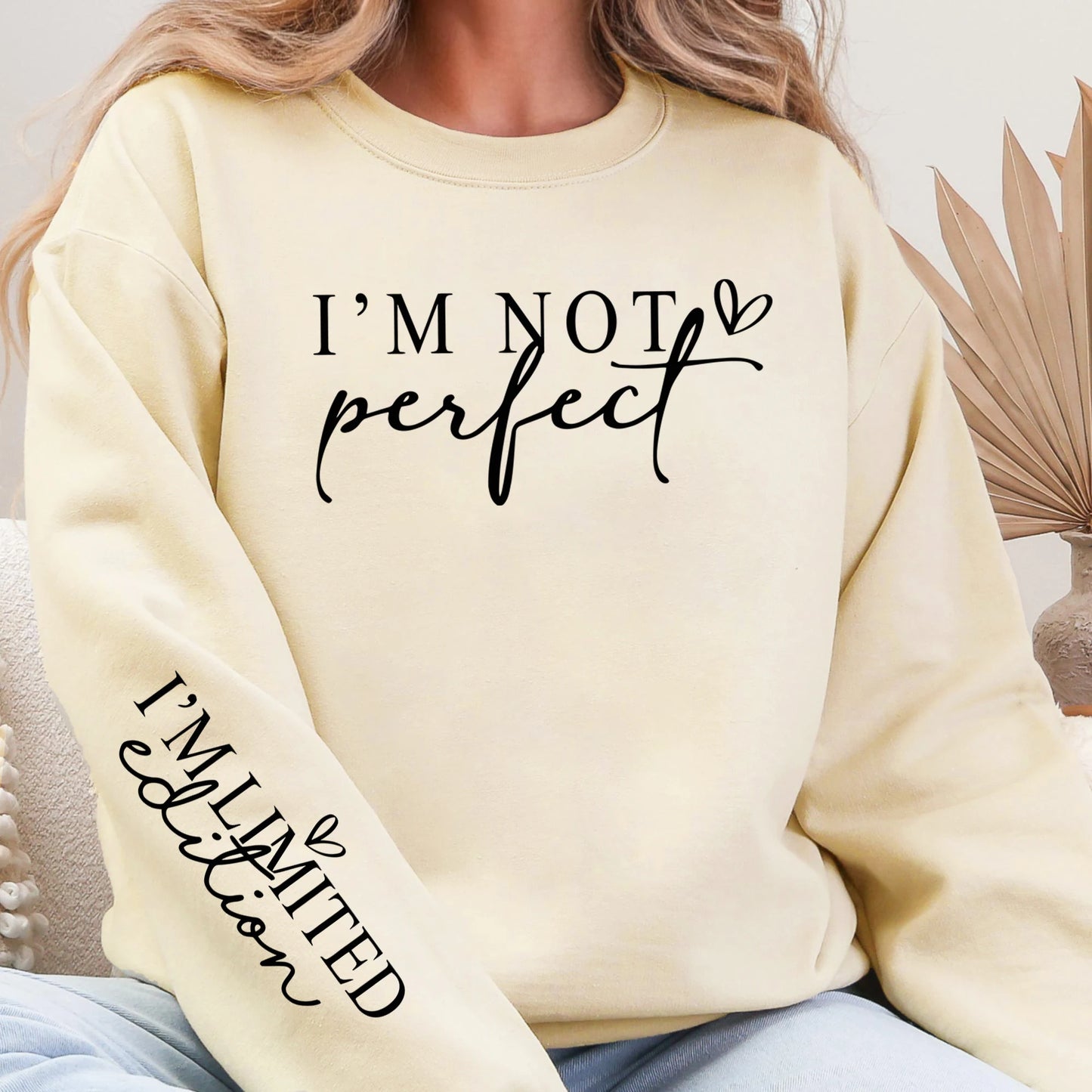 I'M Not Perfect Text Design Pullovers Unisex Y2K Fleece Sweatshirts O-Neck Autumn Top Warm Breathable Sweatshirt Casual Clothes